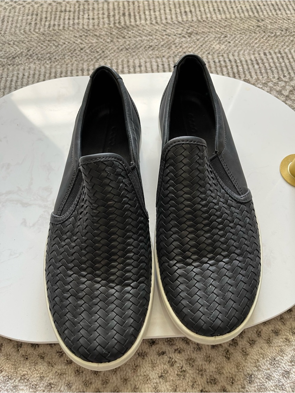 Ecco Black Woven Slip-On Loafers